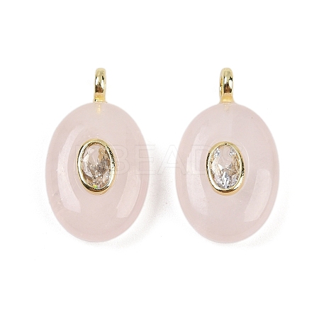 Natural Rose Quartz & Cubic Zirconia Pendants G-Z076-01G-10-1