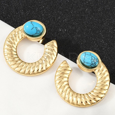 304 Stainless Steel Synthetic Turquoise Stud Earrings for Women EJEW-U046-14G-1