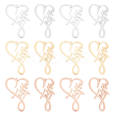 12Pcs 3 Colors 304 Stainless Steel Pendants STAS-UN0026-61-1