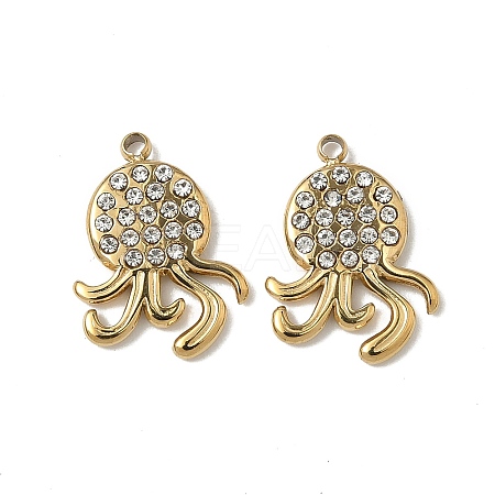 304 Stainless Steel Rhinestone Pendants Ion Plating(IP) STAS-V015-06G-1