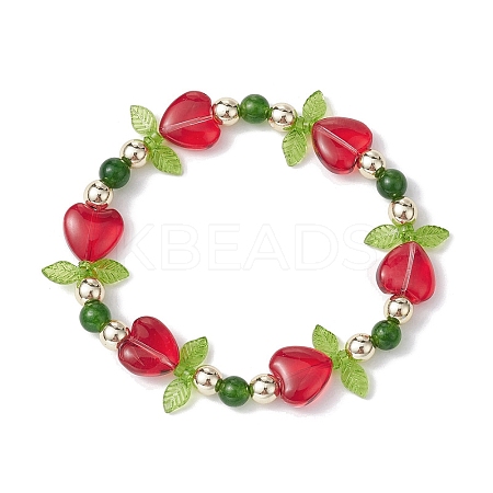 Heart Flower Dyed Natural TaiWan Jade & Acrylic Stretch Bracelet BJEW-JB09908-01-1