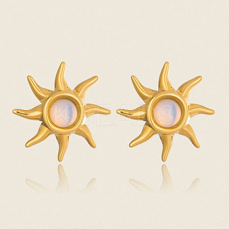 304 Stainless Steel Natural Gemstone Stud Earrings for Women VU7924-1