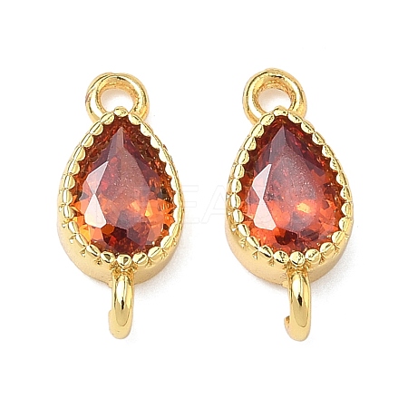 Brass Pave Cubic Zirconia Teardrop Connector Charms KK-P348-09G-06-1