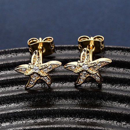 Brass Micro Pave Clear Cubic Zirconia Earrings EJEW-D328-03G-03-1