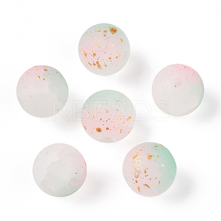 Frosted Baking Paint Crackle Glass Beads with Glitter Powder DGLA-T004-01F-1