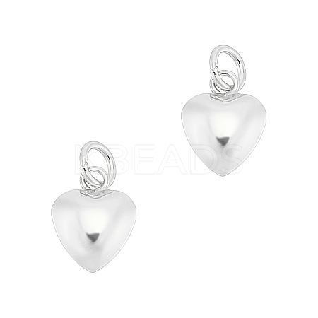 2Pcs 925 Sterling Silver Puffed Heart Charms with Jump Rings STER-UN0001-61S-1