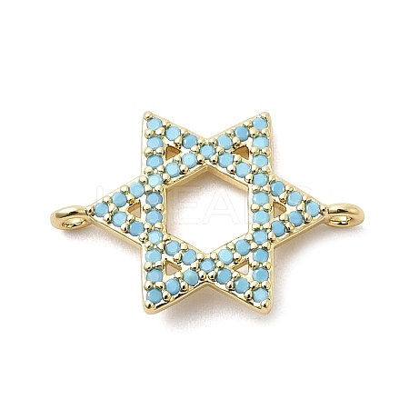 Brass Micro Pave Sky Blue Cubic Zirconia Star of David Connector Charms KK-H529-08G-1