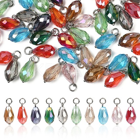 50Pcs 10 Colors Glass Pendants PALLOY-YW00045-1