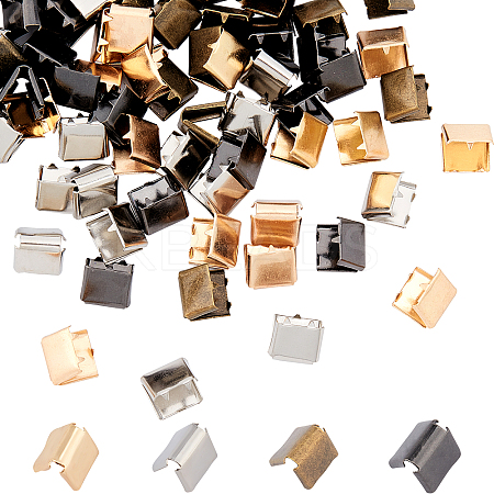 80 Pcs 4 Colors Brass Ribbon Crimp Ends KK-PH0001-74-1