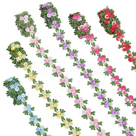 6 Yards 6 Colors Polyester Flower Embroidery Lace Trim Ribbon OCOR-PH0006-96-1
