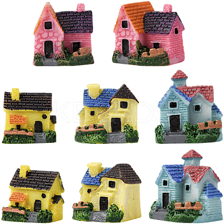 8Pcs 4 Styles Resin Villa House Figurines Display Decorations DJEW-SP0001-18-1