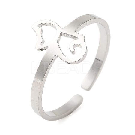 Non-Tarnish Hollow Cat 304 Stainless Steel Open Cuff Rings for Women RJEW-N048-07P-1