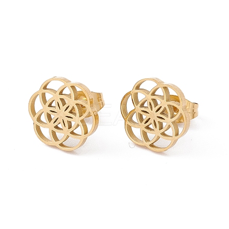 304 Stainless Steel Flower Stud Earrings for Women LS-EJEW-E163-09G-1
