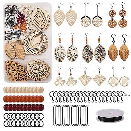 DIY Wood Pendant Drop Earring Making Kit DIY-SZ0007-36-1