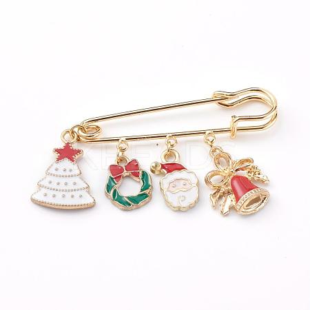 Christmas Theme Brass Safety Brooch JEWB-BR00046-03-1