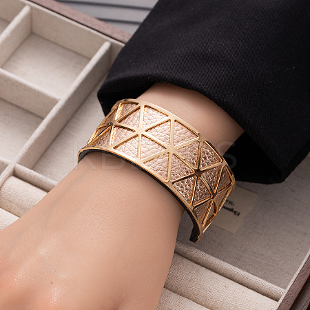 Triangle 304 Stainless Steel & Imitation Leather Cuff Bangles FS-WGE67E3-08-1