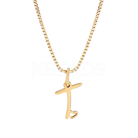 1pc Brass Chain & 304 Stainless Steel Letter Pendant Necklaces NJEW-LP0001-40T-G-1