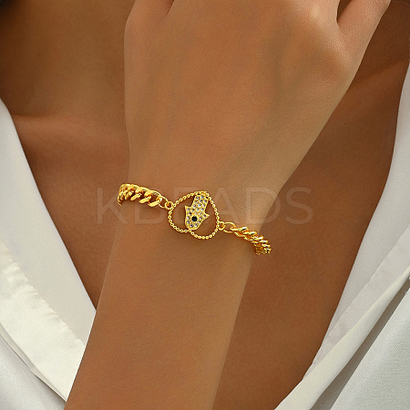 Brass Micro Pave Clear Cubic Zirconia Link Chain Bracelets for Women XU6175-3-1