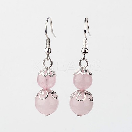 Rose Quartz Dangle Earrings X-EJEW-JE02206-01-1