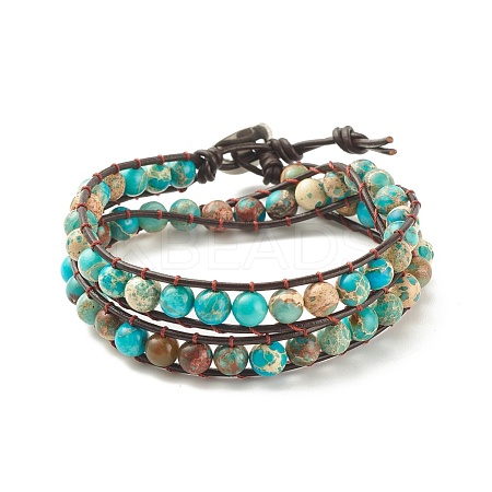 Round Natural Imperial Jasper(Dyed) Braided Wrap Bracelet BJEW-JB08175-1