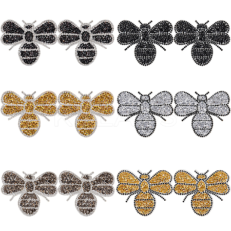 12Pcs 6 Styles Bees Hotfix Rhinestone Iron on Patches Appliques DIY-CP0009-67-1