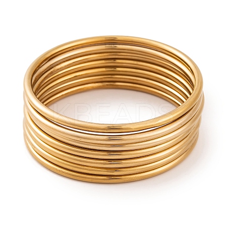 7Pcs PVD Vacuum Plating 304 Stainless Steel Bangles Set for Women BJEW-A011-09C-G-1