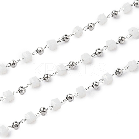 Cube Glass & 201 Stainless Steel Beaded Chains CHS-A015-05P-1