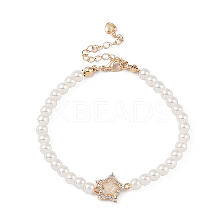 Brass Pave Clear Cubic Zirconia Star Link Chain Bracelets LS-BJEW-M321-01A-1