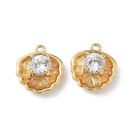 Brass Micro Pave Cubic Zirconia Shell Shape Charms KK-Z136-56G-01-1