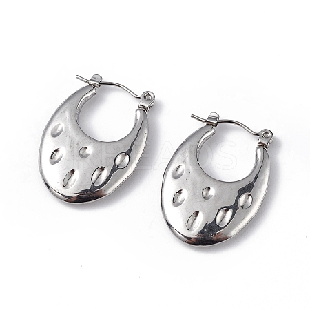Non-Tarnish 304 Stainless Steel Round Textured Teardrop Thick Hoop Earrings for Women EJEW-I284-19P-1