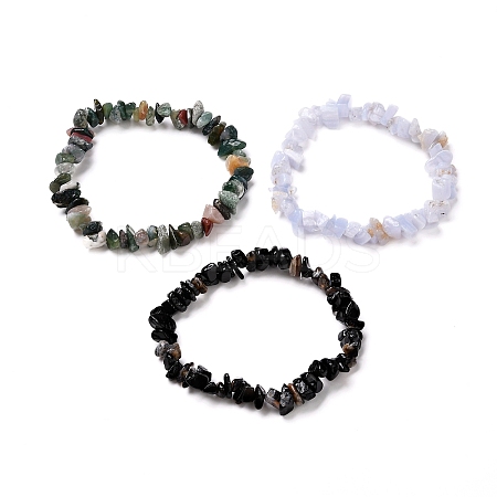 Natural Mixed Stone Chip Beaded Stretch Bracelets for Girl Women BJEW-JB06647-1