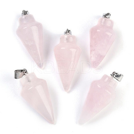 Natural Rose Quartz Gemstone Pointed Pendants G-K384-01P-02-1