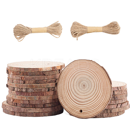 20Pcs Flat Round Unfinished Wooden Chip Pendants WOOD-CP0001-14B-1