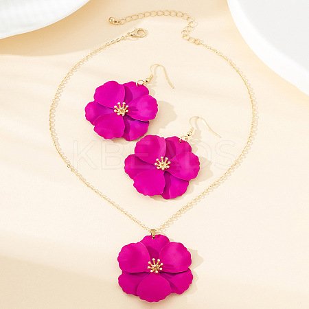 Flower Alloy Enamel Pendant Necklace & Dangle Earring FS-WG56F9D-01-1