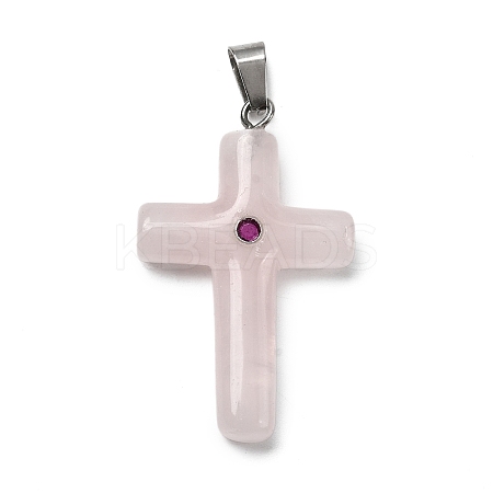 Natural Rose Quartz Cross Pendants KK-D021-04H-P-1