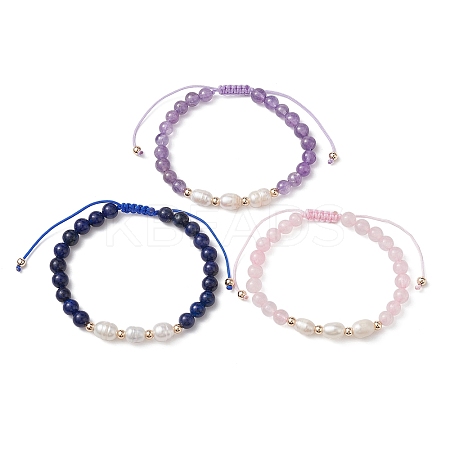 Natural Mixed Gemstone & Pearl Braided Bead Bracelets BJEW-JB09718-1