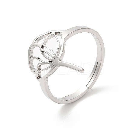 Non-Tarnish 304 Stainless Steel Hollow Lotus Adjustable Ring RJEW-L107-021P-1