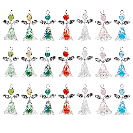 21Pcs 7 Colors Electroplate Glass Bead Pendants PALLOY-FH00162-1