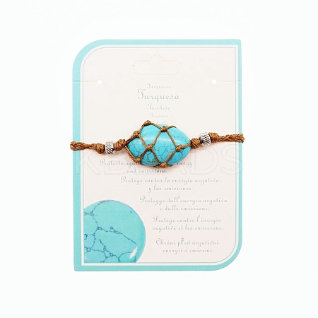 Synthetic Turquoise Macrame Pouch Braided Bead Bracelet FIND-PW0023-01E-1