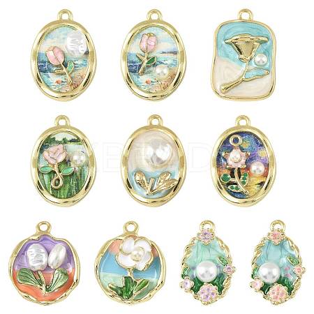 10Pcs 10 Styles Light Gold Tone Alloy Enamel Pendants ENAM-FS0003-82-1