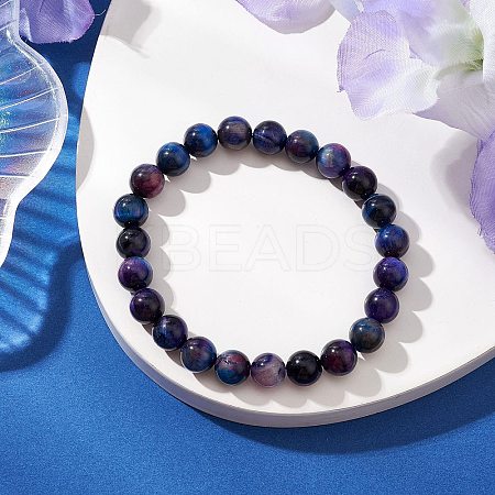 Natural Rainbow Tiger Eye Round Beads Stretch Bracelets for Women Men BJEW-JB11608-1