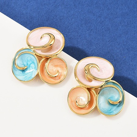 304 Stainless Steel Enamel Spiral Stud Earrings for Women EJEW-A138-03G-1