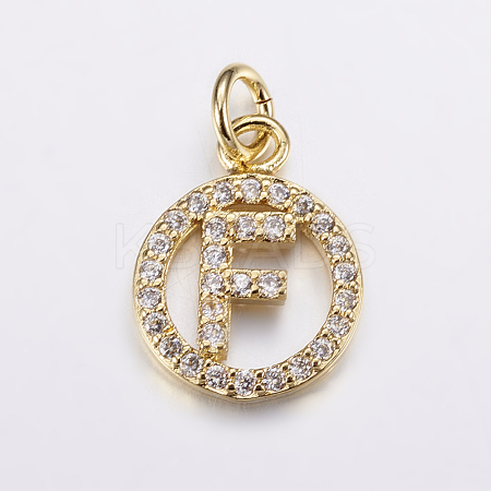Long-Lasting Plated & Rack Plating Brass Micro Pave Cubic Zirconia Letter Charms X-ZIRC-A007-04F-G-1