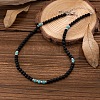6MM Round Synthetic Turquoise and Frosted Black Stone Beaded Necklaces for Men FQ0489-2-2