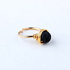 Iron Wire Wrapped Natural Lava Rock Round Beaded Cuff Rings WGDBE9A-08-2