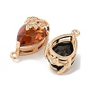 Brass Pave Faceted Glass Teardrop Connector Charms KK-G517-10G-2