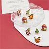 4 Pairs Snowman & Christmas Tree & Deer & Mushroom Printed Wood Stud Earrings EJEW-OY001-07-3