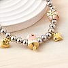Brass Enamel Round Beads Charm Bracelets for Women BJEW-D317-11E-PG-2