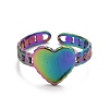 Rainbow Color Ion Plating(IP) 304 Stainless Steel Heart Open Cuff Ring for Women RJEW-A005-05-2