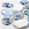Blue and White Floral Theme Ornaments Glass Oval Flatback Cabochons GGLA-A003-18x25-YY-3